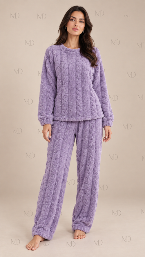 Nova Fleece Pajama Set — Purple model front
