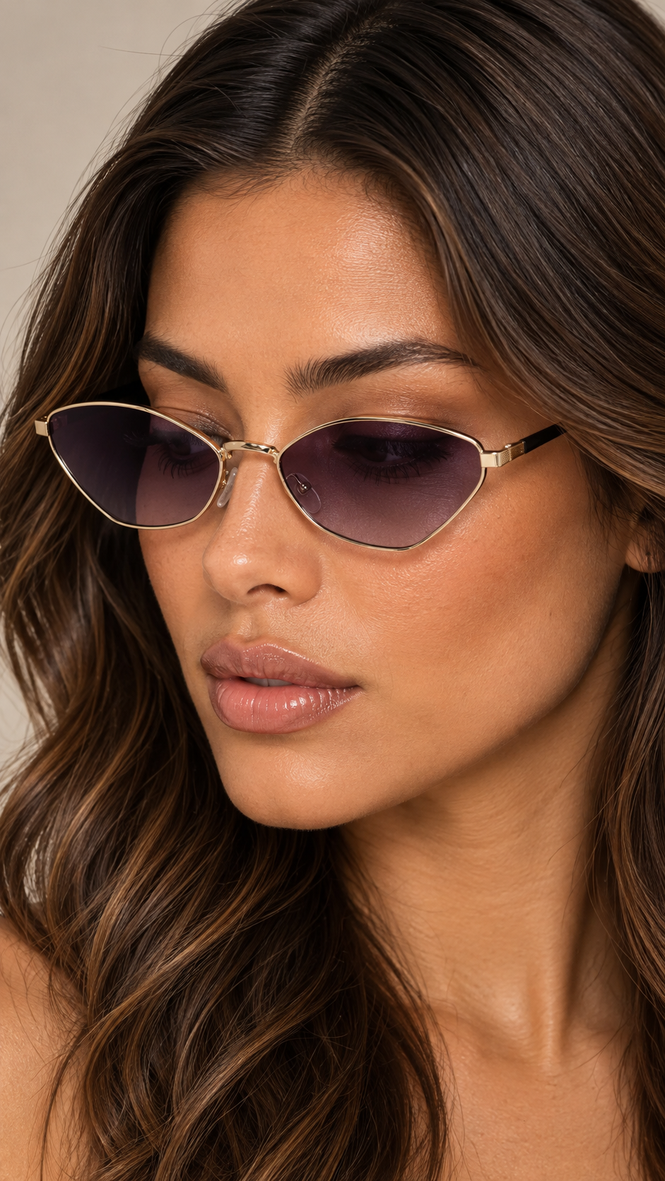 Perpetua Diamond Sunglasses — Purple worn closeup