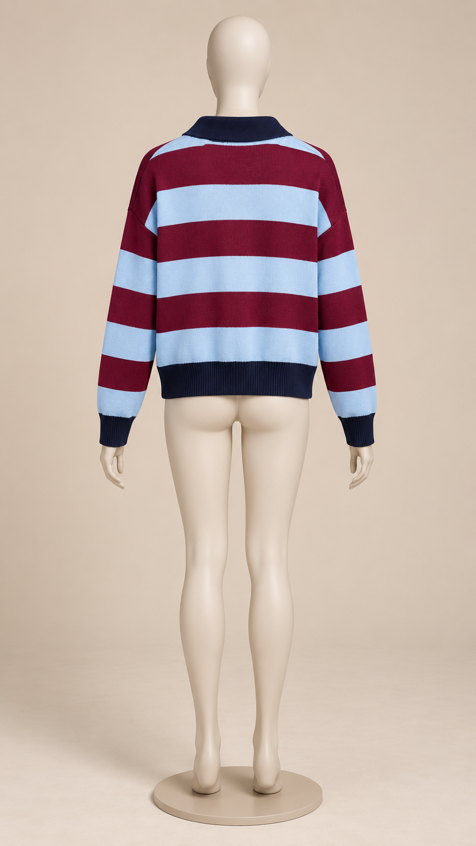 Dorothea Rugby Sweater — Red/Blue mannequin back