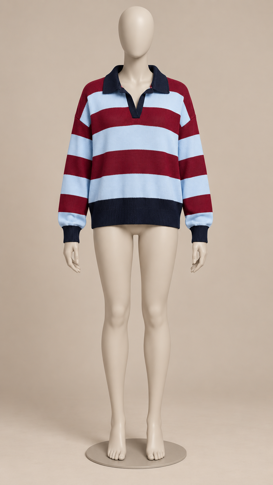 Dorothea Rugby Sweater — Red/Blue mannequin front