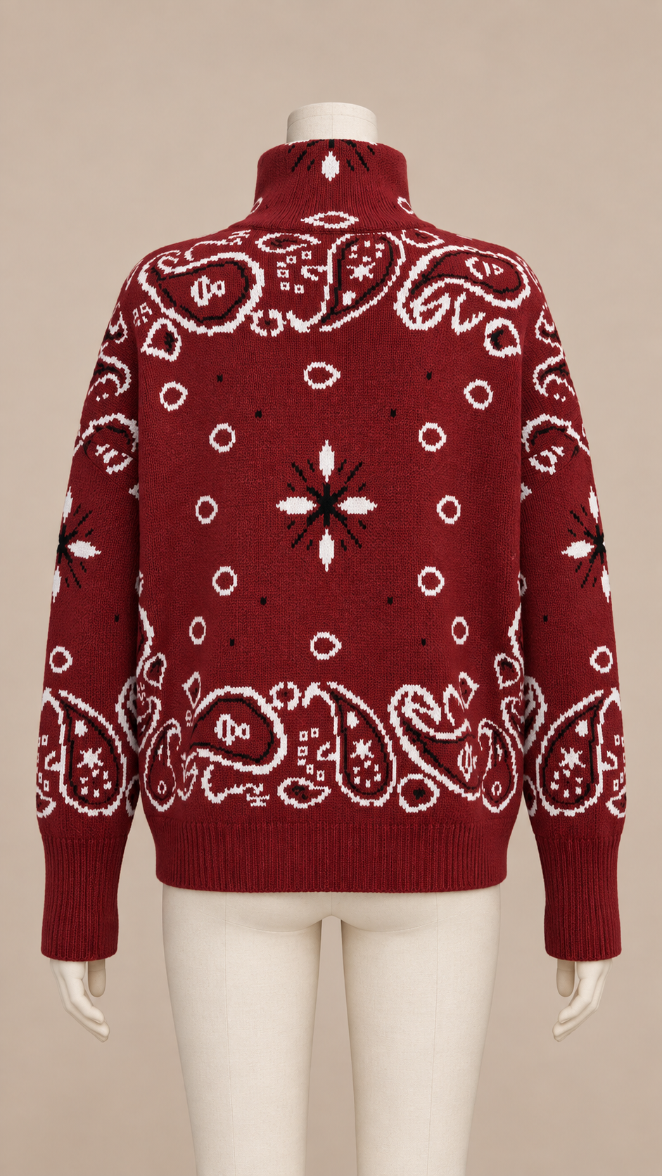 Sienna Paisley Zip Cardigan — Red mannequin back
