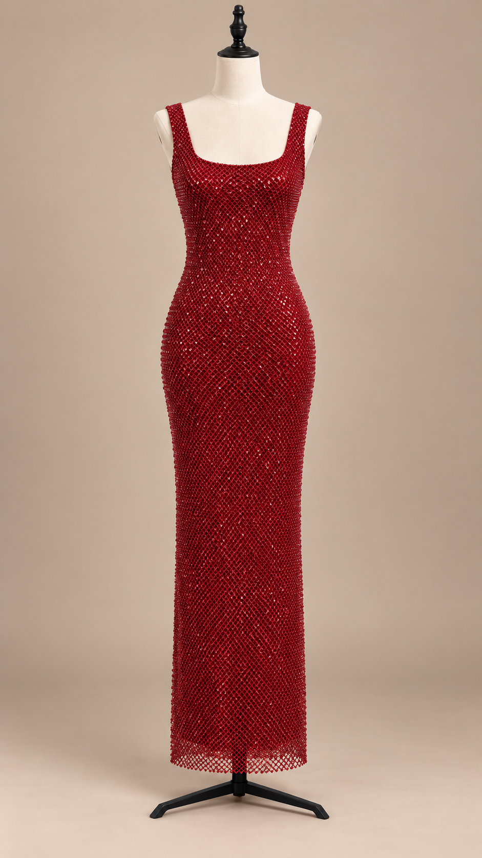 Lenore Rhinestone Maxi — Red mannequin front