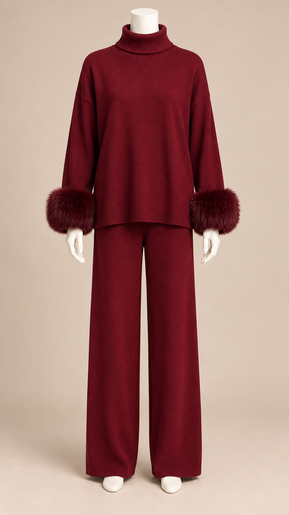 Noor Fur-Pom Knit Set — Red mannequin front