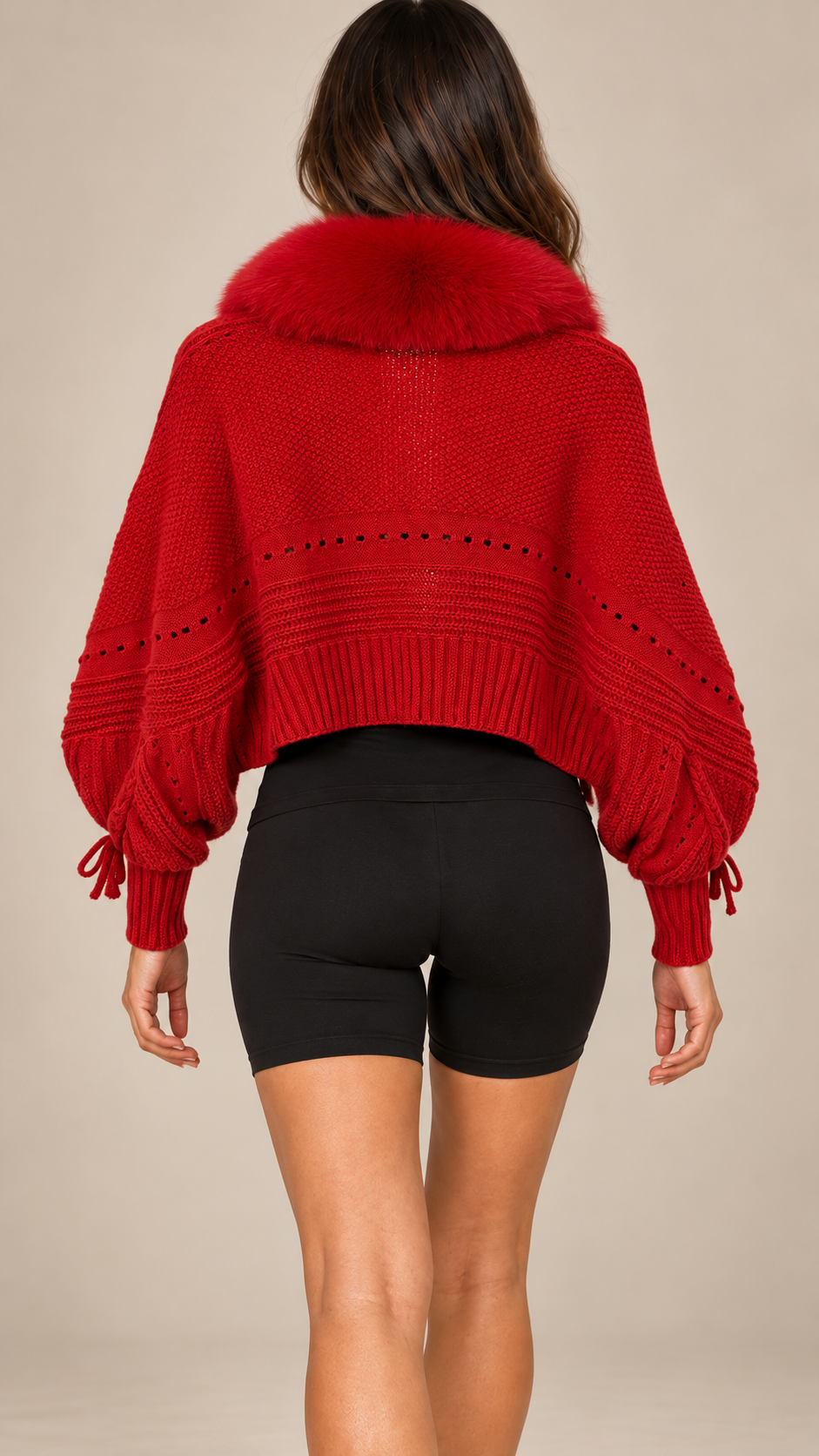 Rosanna Fox-Collar Cardigan — Red model back