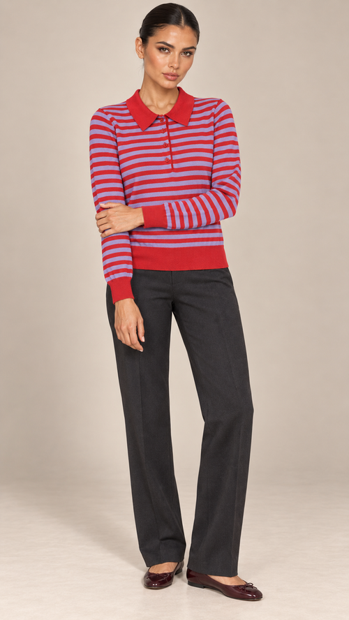 Arlette Striped Polo — Red model front