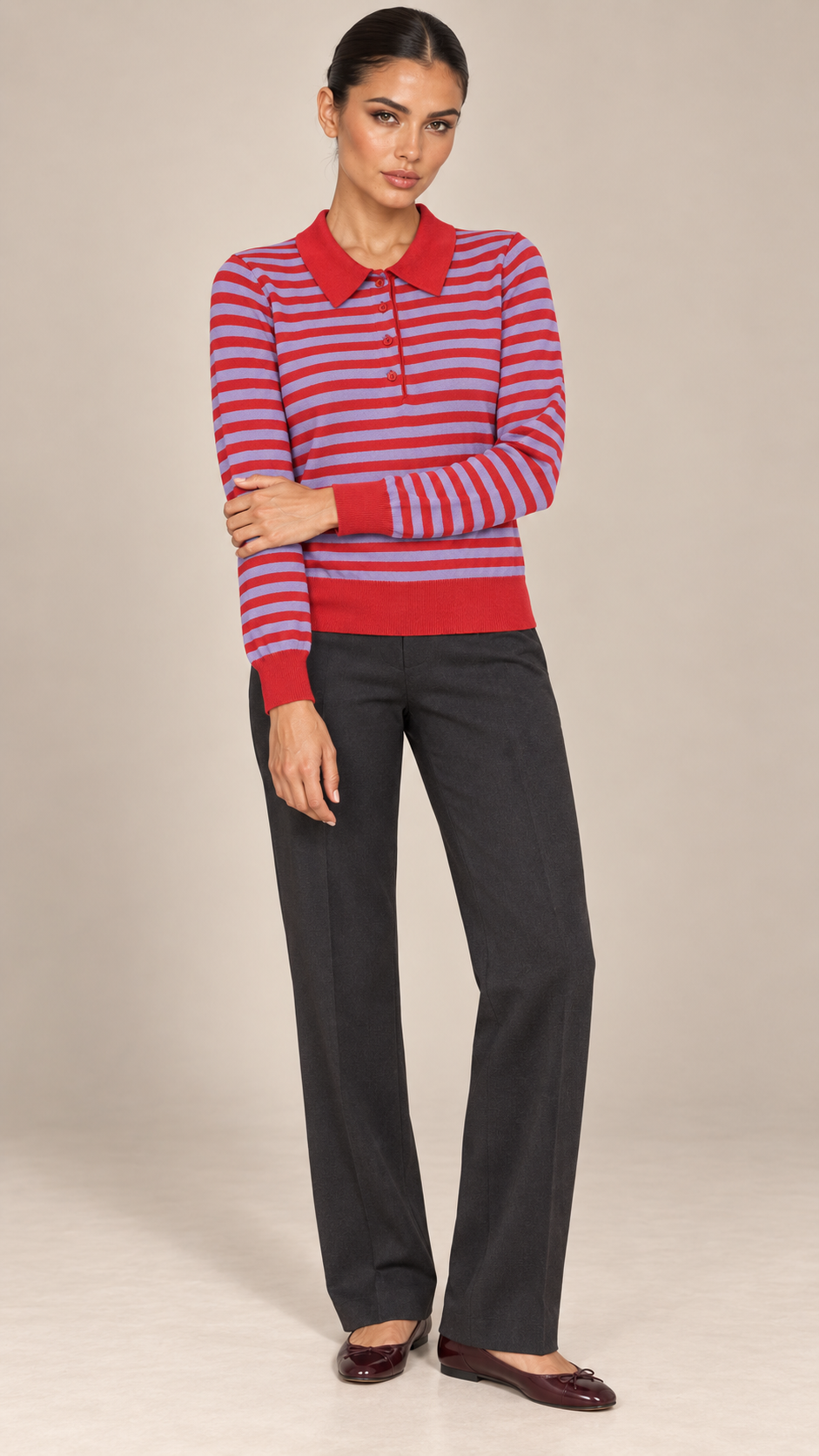 Arlette Striped Polo — Red model front