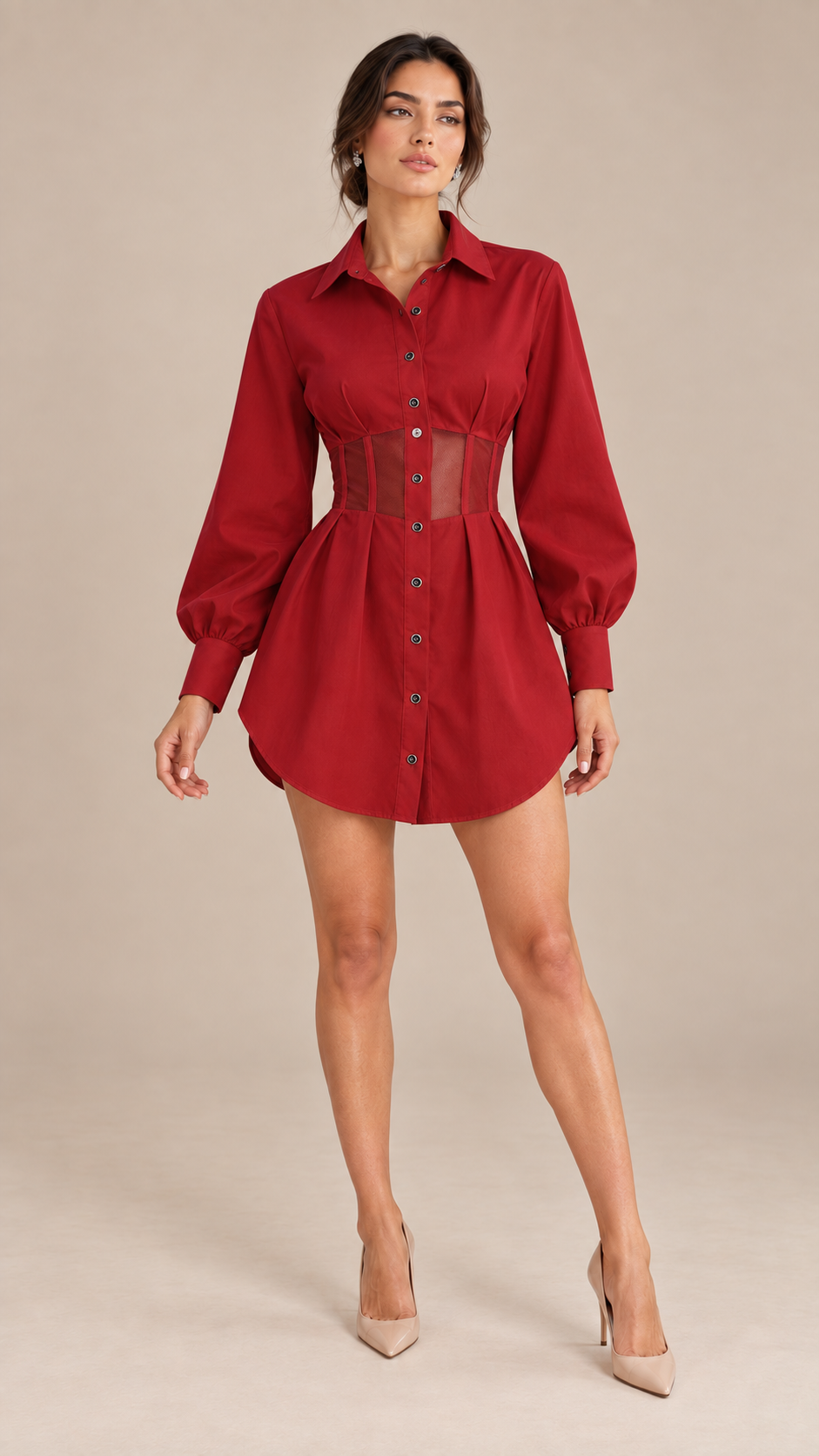 Rowan Corset Shirt Dress — Red model front