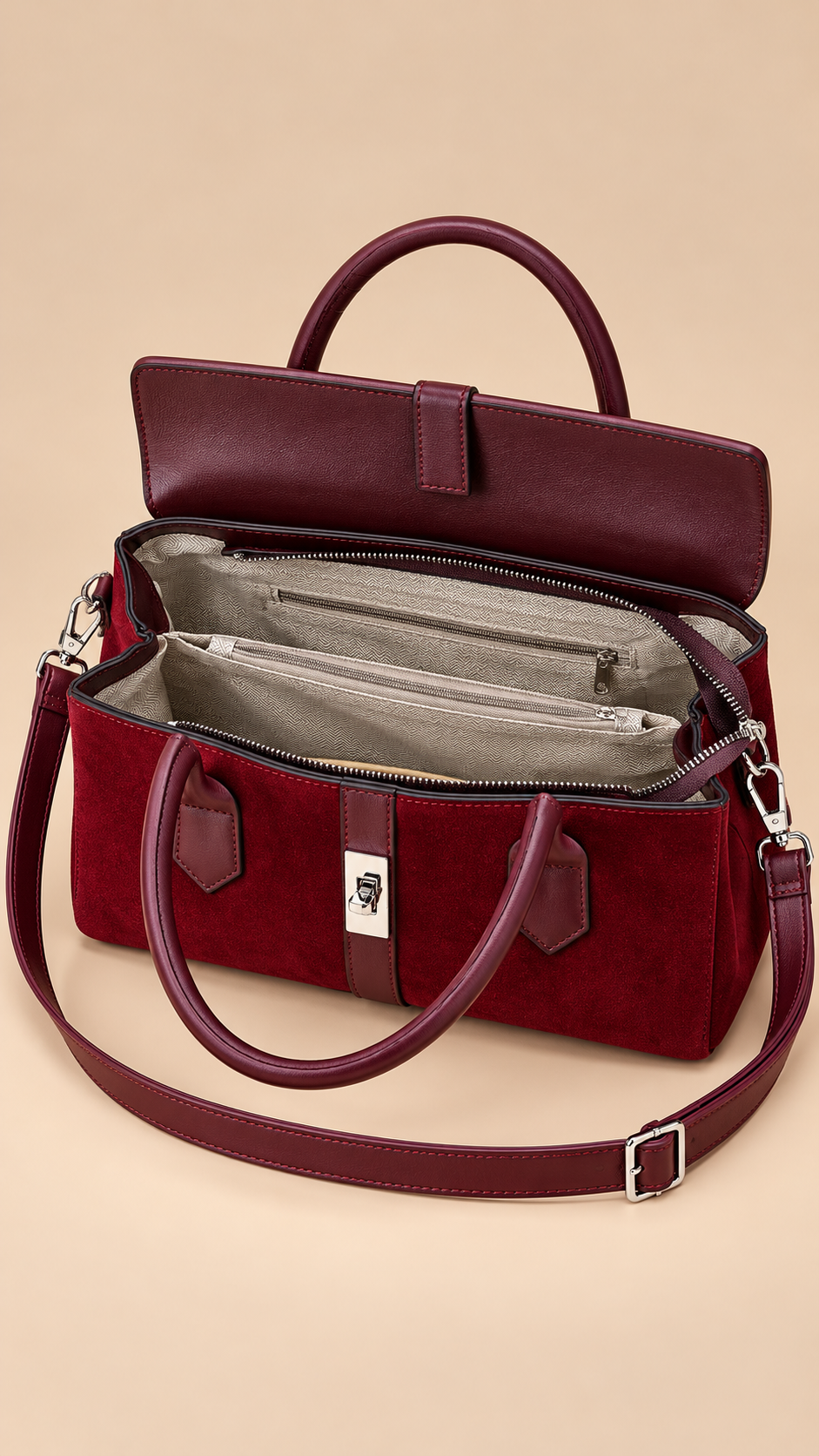 Verena Turn-Lock Satchel — Red product open