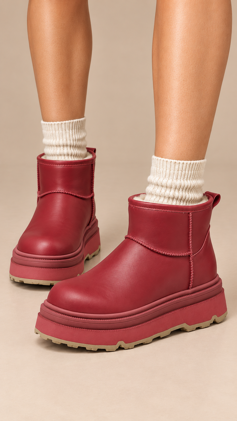 Ondine Stacked-Sole Boot — Red worn closeup