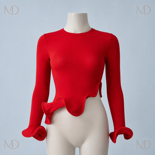 Rosalie Ruffle Hem Top Red front