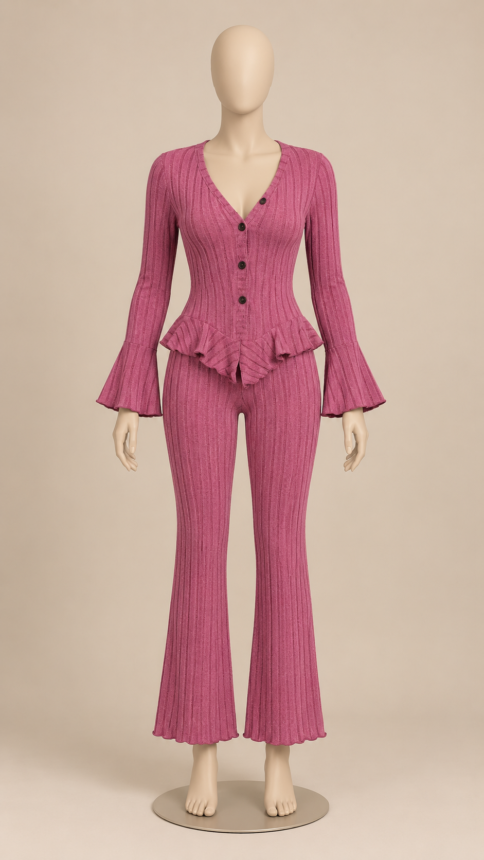 Pascaline Bell-Sleeve Set — Rose Red mannequin front