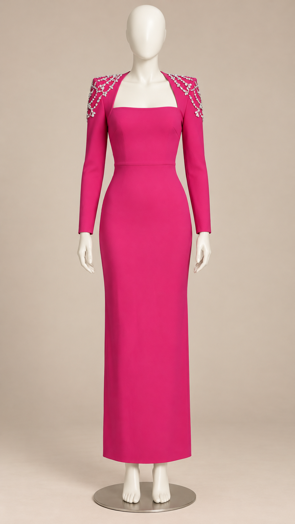 Calanthe Jeweled-Shoulder Maxi — Rose Red mannequin front