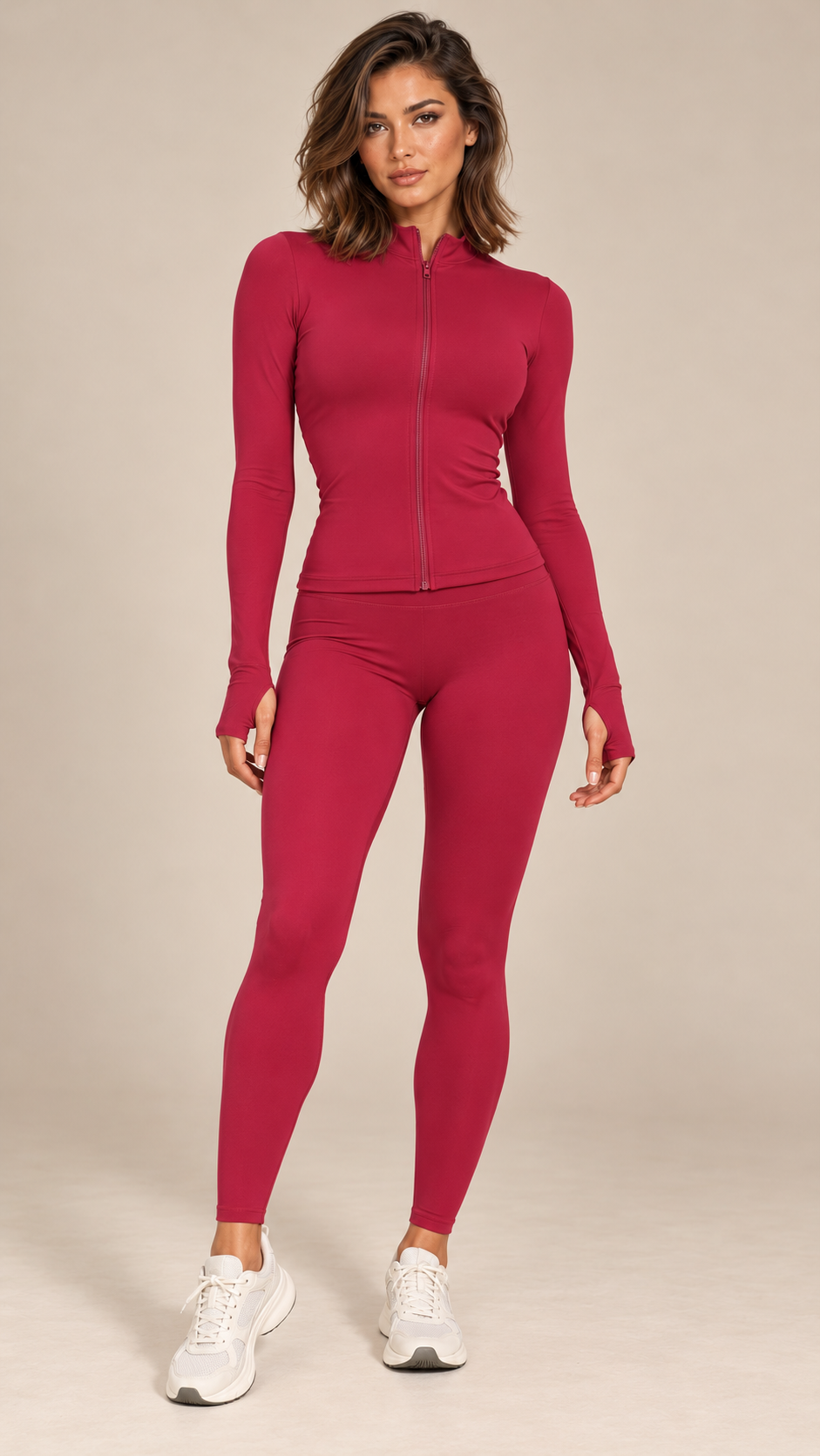 Kalinda Thumbhole Active Set — Rose Red model front