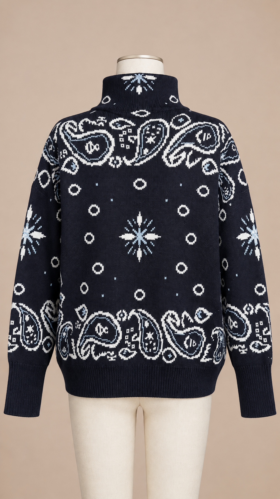 Sienna Paisley Zip Cardigan — Royal Blue mannequin back
