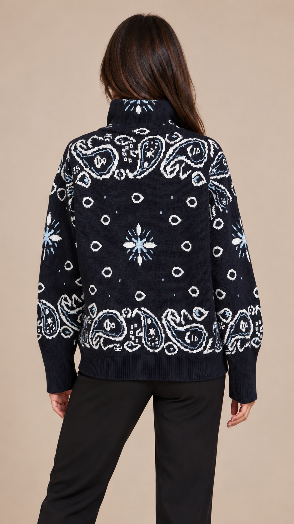 Sienna Paisley Zip Cardigan — Royal Blue model back