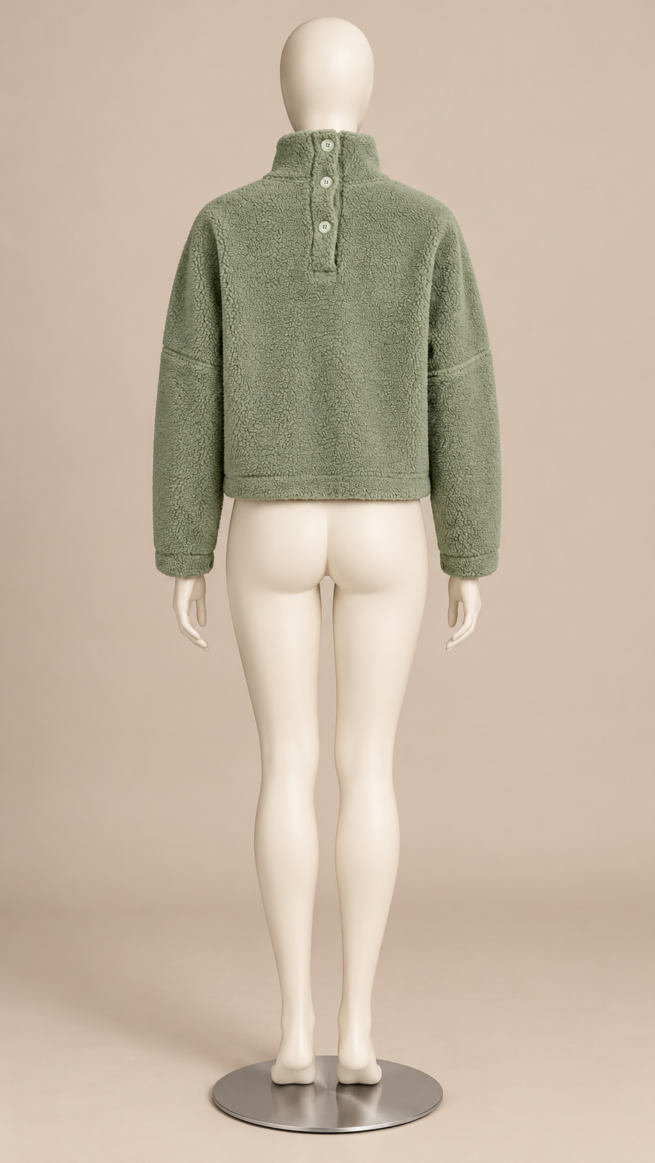 Ilse Mock-Neck Fleece Crop — Sage Green mannequin back