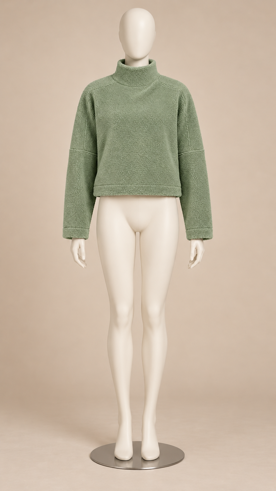 Ilse Mock-Neck Fleece Crop — Sage Green mannequin front
