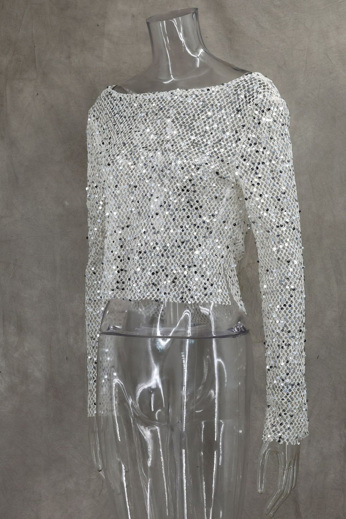 Sequin Mesh Cowl Top