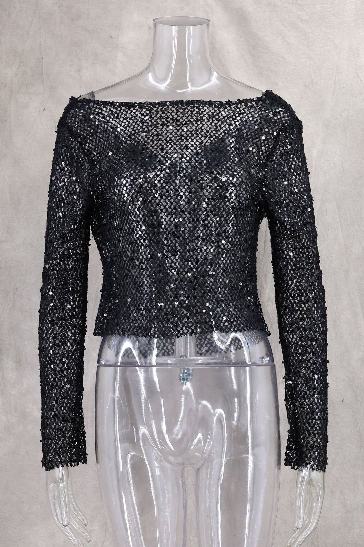 Sequin Mesh Cowl Top