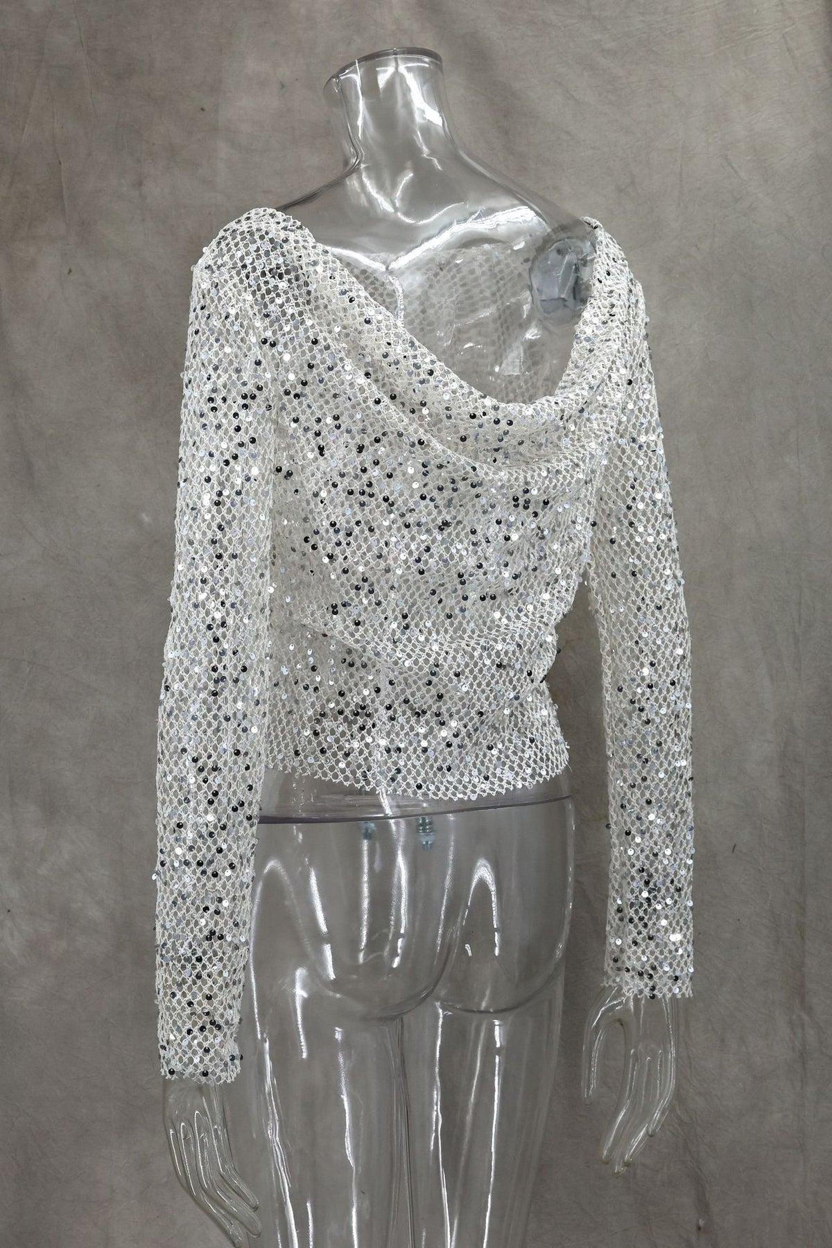 Sequin Mesh Cowl Top