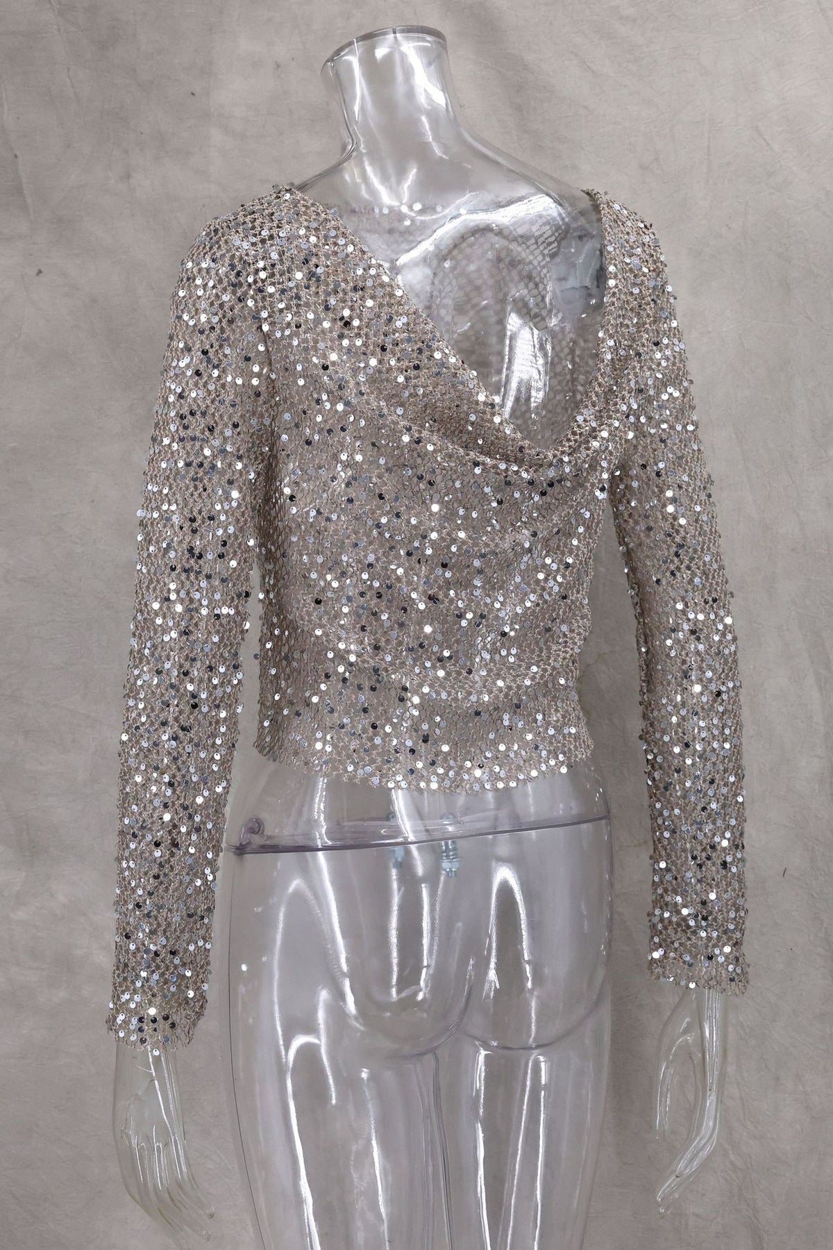Sequin Mesh Cowl Top