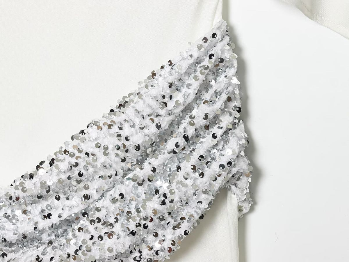 Sequin Sash Open-Back Mini Dress