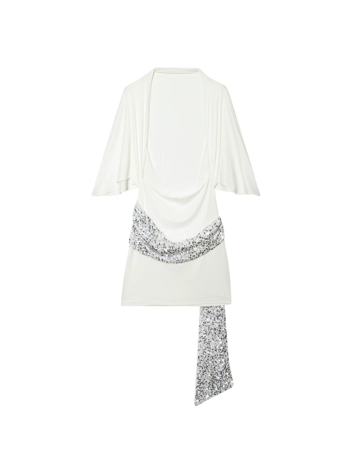 Sequin Sash Open-Back Mini Dress