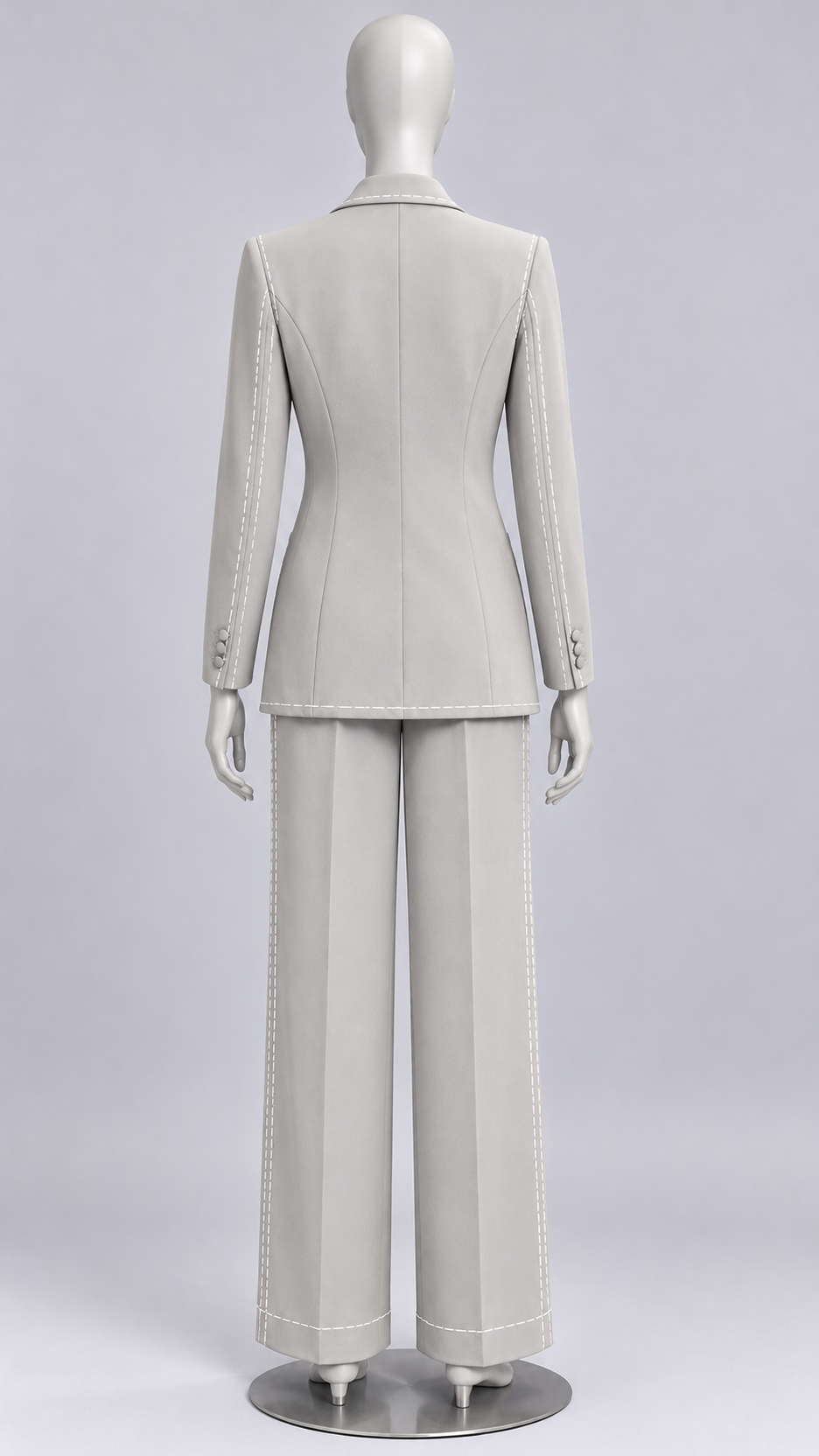 Elinor Saddle-Stitch Suit — Silver gray mannequin back