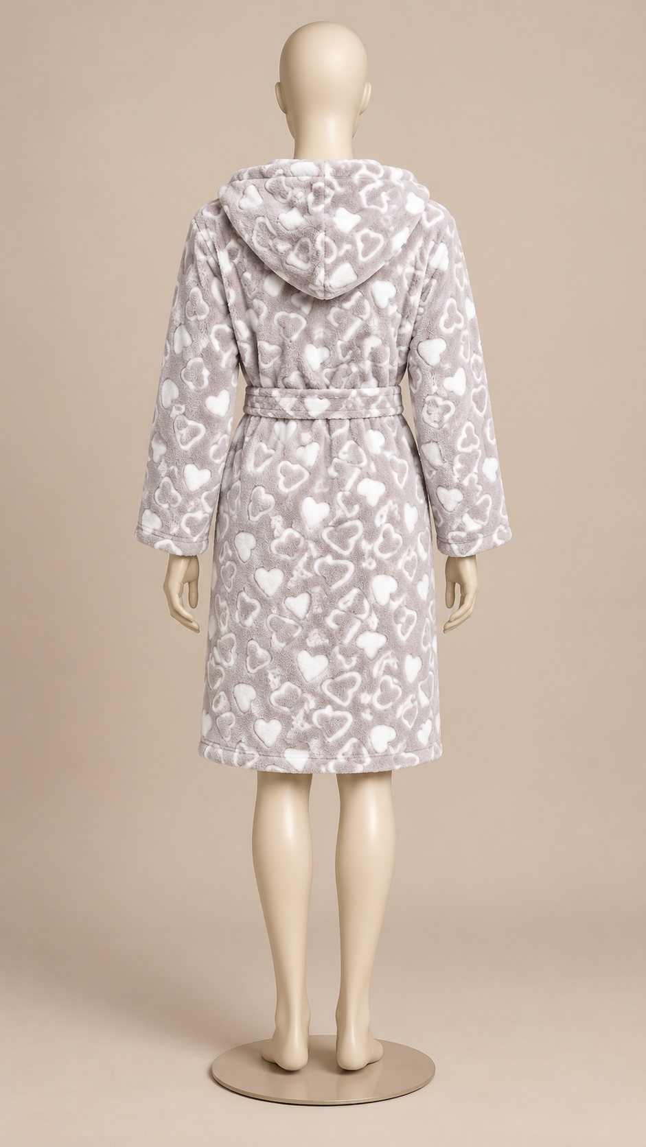Rosamund Hooded Robe — Silver Heart mannequin back