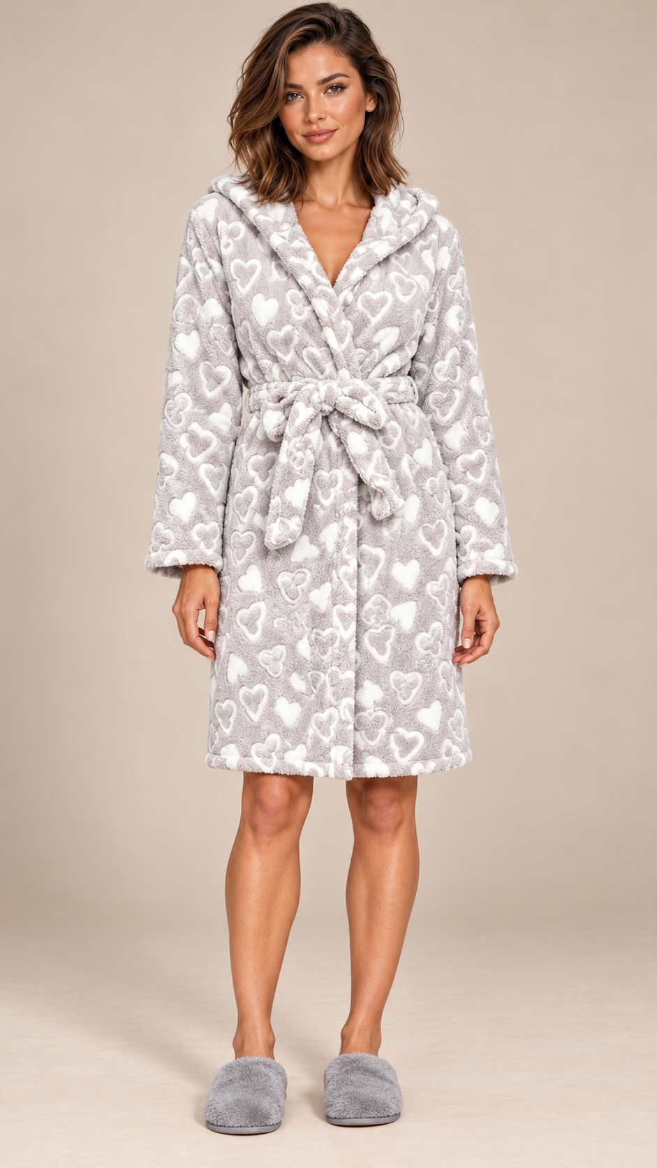 Rosamund Hooded Robe — Silver Heart model front