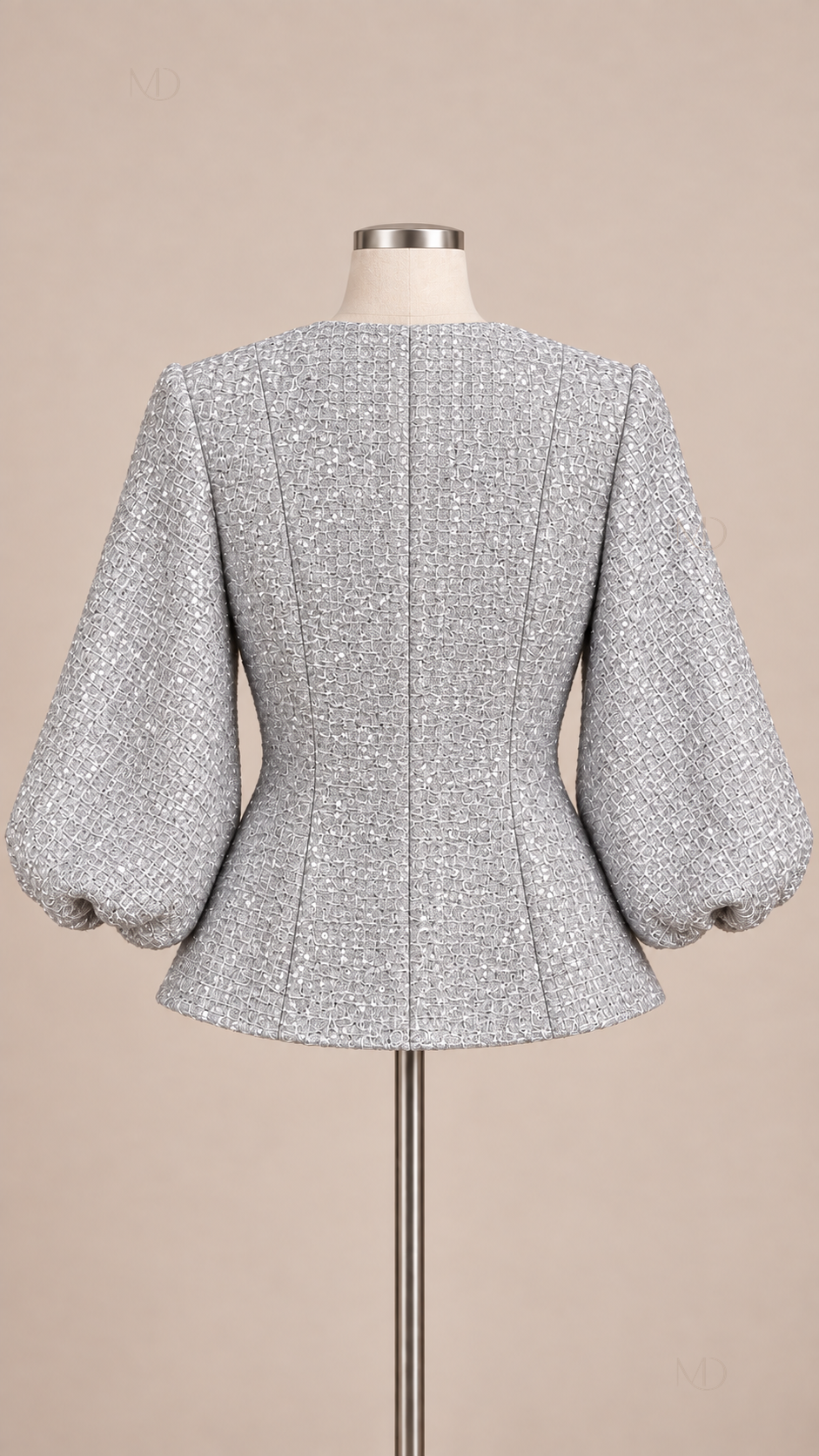 Colette Sequin Tweed Jacket — Silver mannequin back