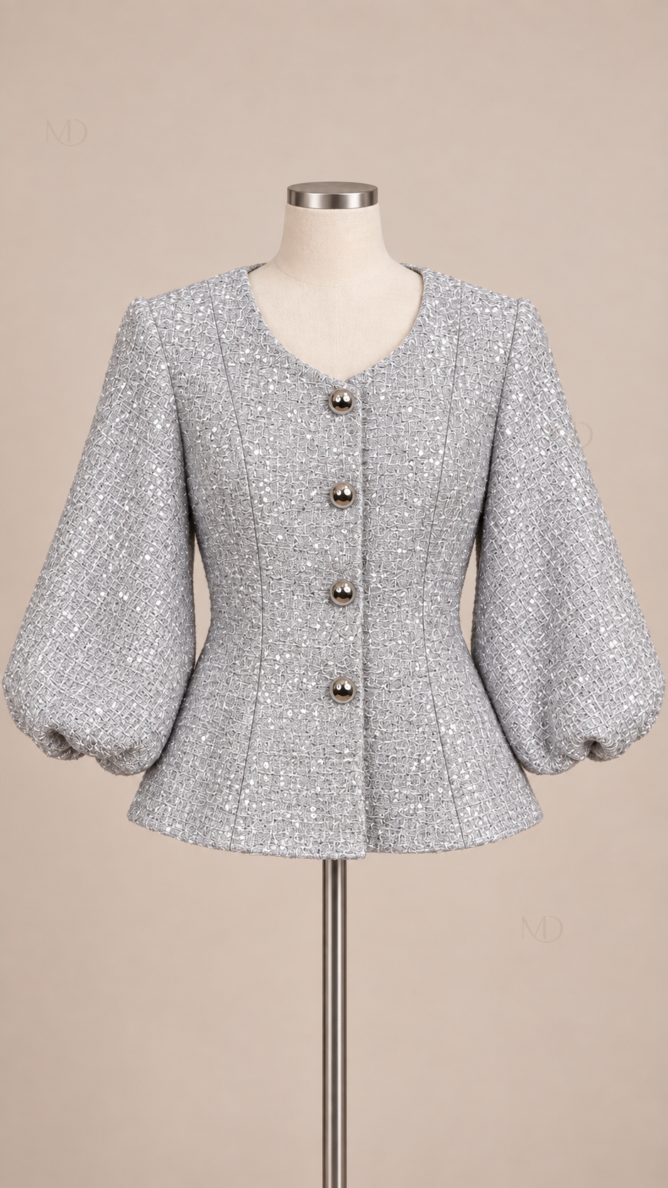 Colette Sequin Tweed Jacket — Silver mannequin front