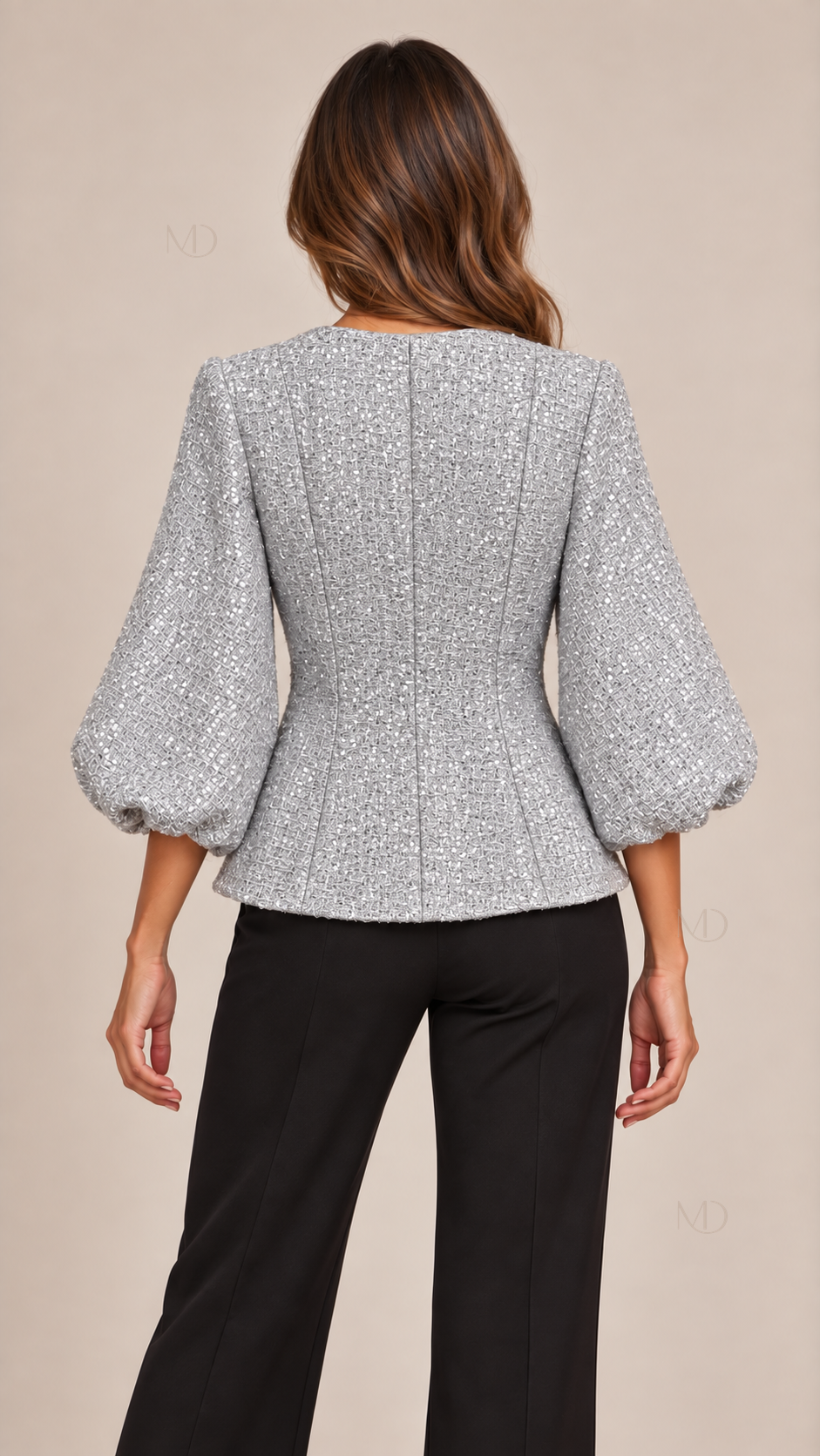 Colette Sequin Tweed Jacket — Silver model back