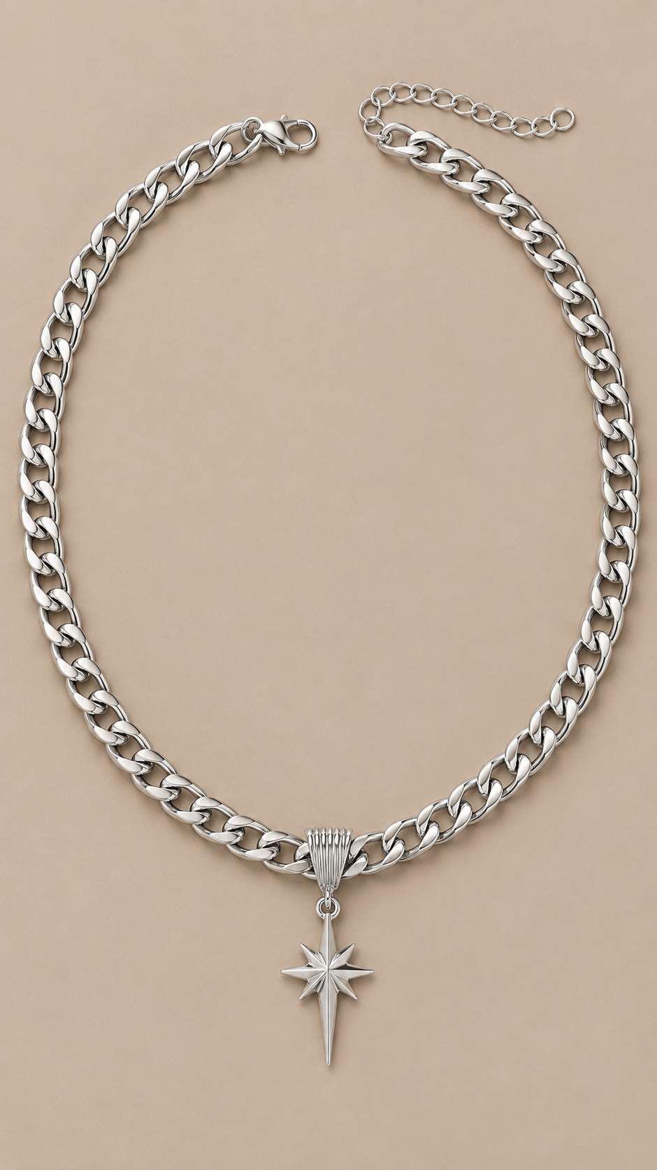 Nova Star Cuban Chain Necklace — Silver product only