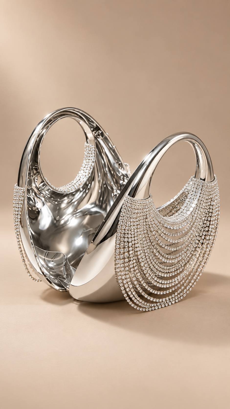 Ondine Draped Crystal Clutch — Silver product open