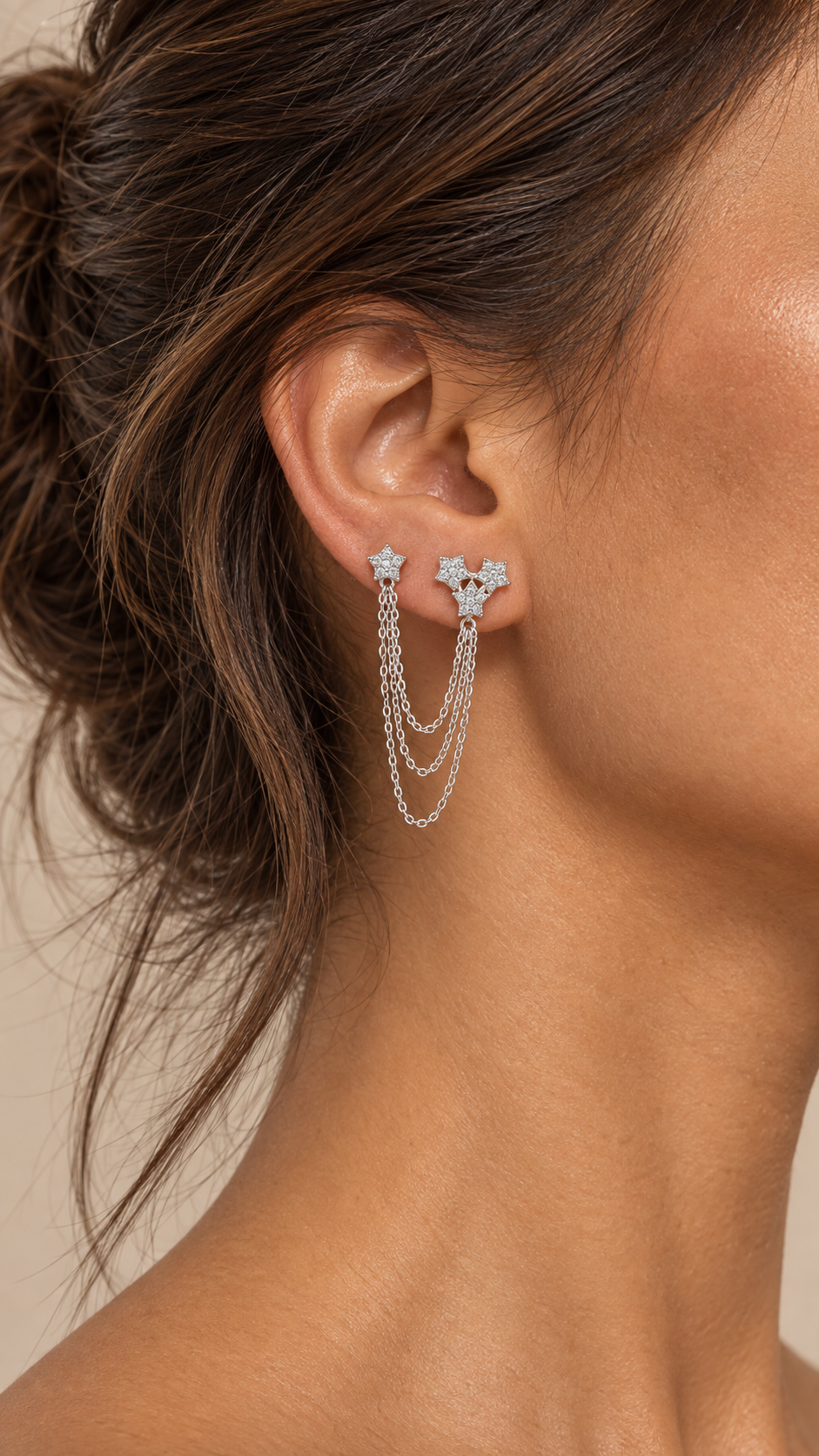 Elara Star-Drop Earrings — Silver worn closeup