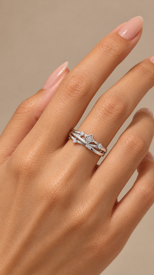 Celestia Four-Point Star Ring — Silver worn closeup