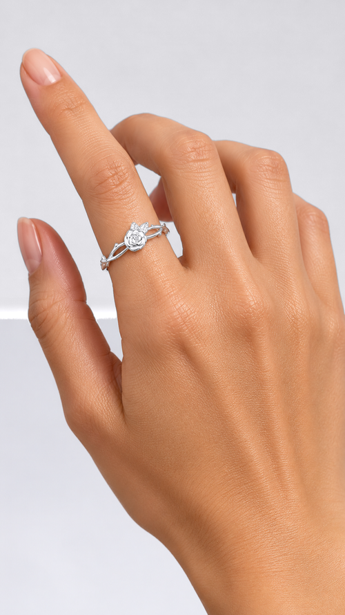 Rosalie Thorn-Vine Ring — Silver worn closeup