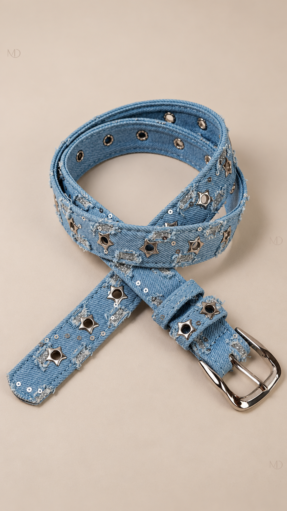 Cosima Star-Rivet Belt — Sky Blue Denim product only