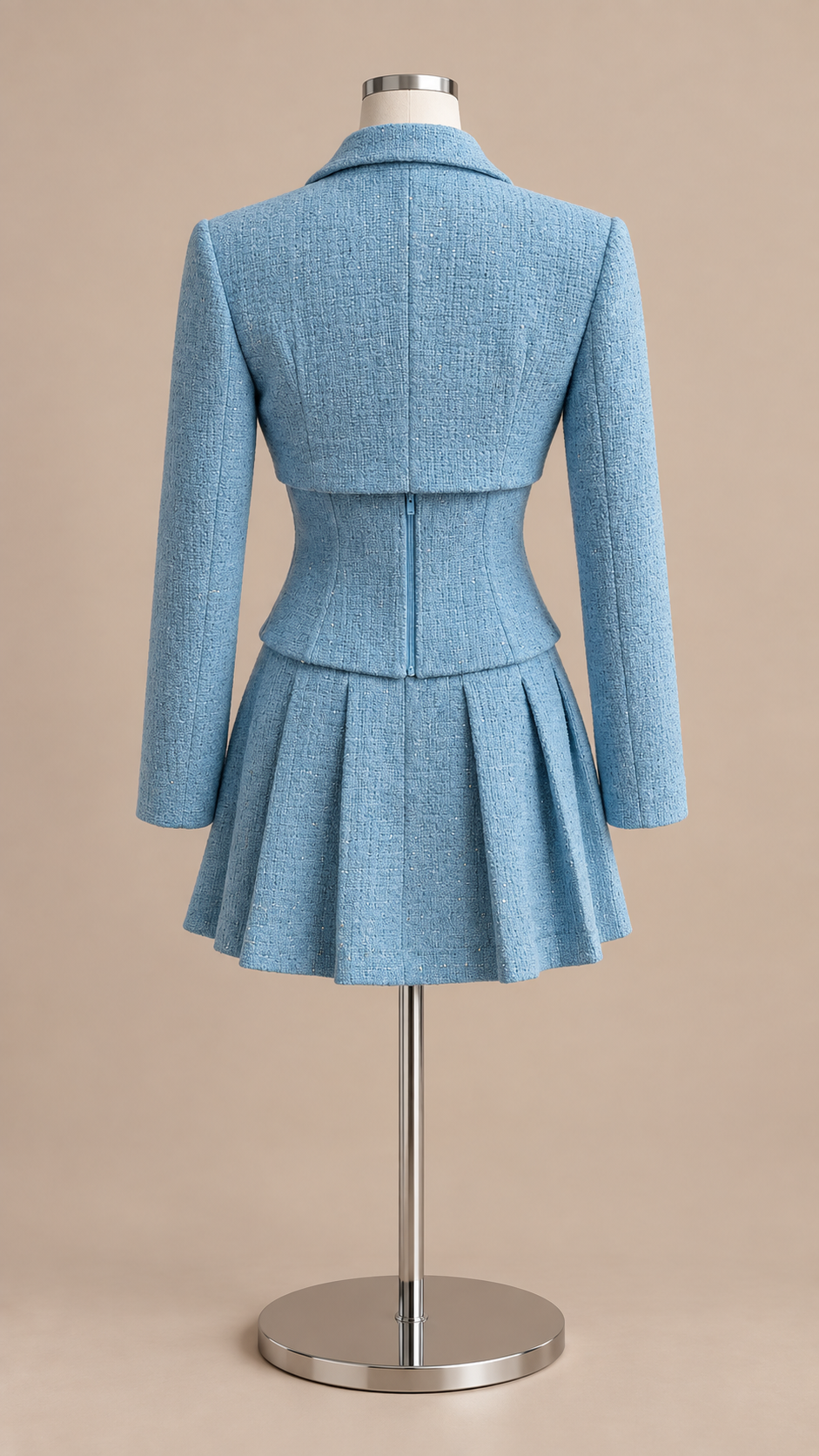 Celeste Tweed Three-Piece — Sky Blue mannequin back