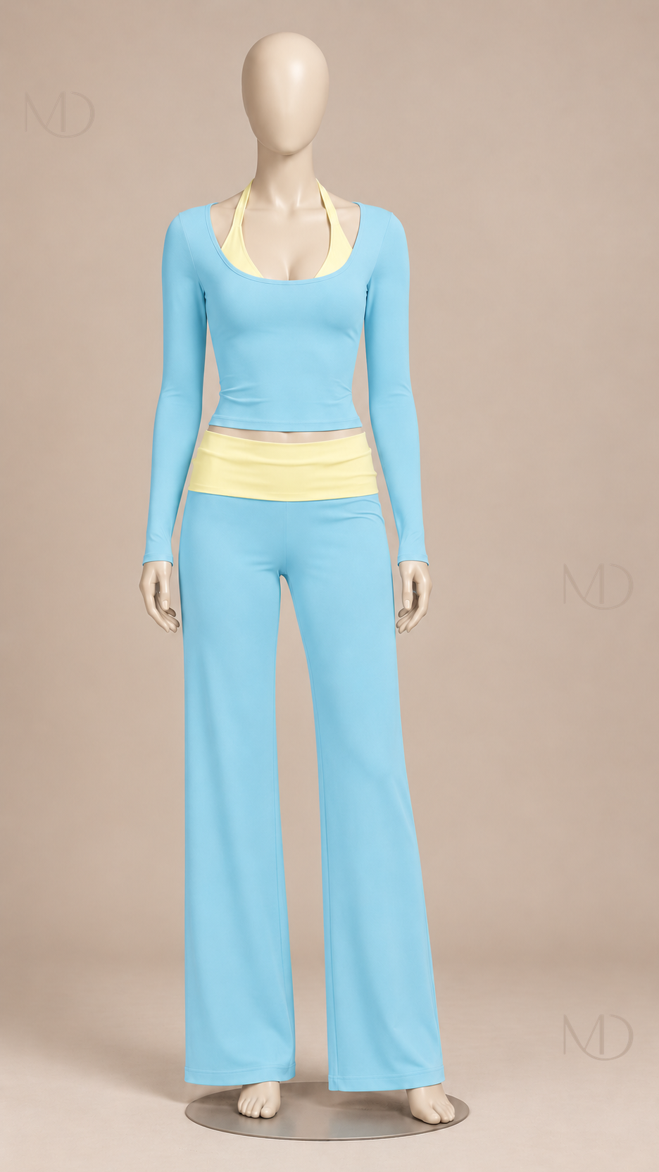 Rafaela Colorblock Lounge Set — Sky Blue Yellow mannequin front