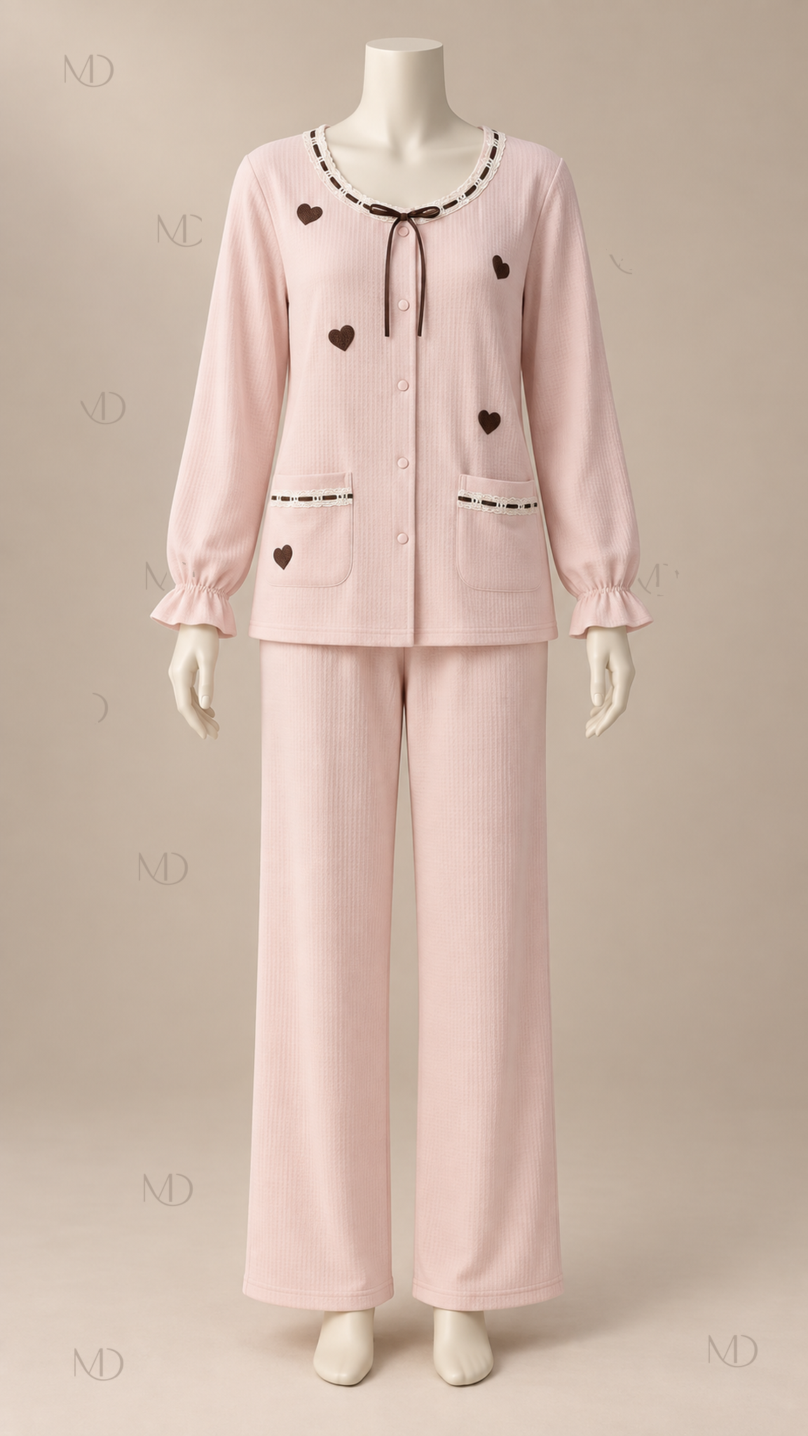 Elodie Heart Cotton Pajama Set — Soft Pink mannequin front