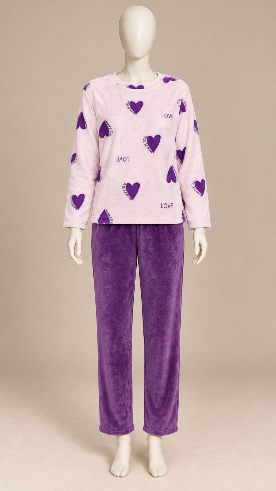 Linnea Heart-Print Pajamas — Soft Pink mannequin front