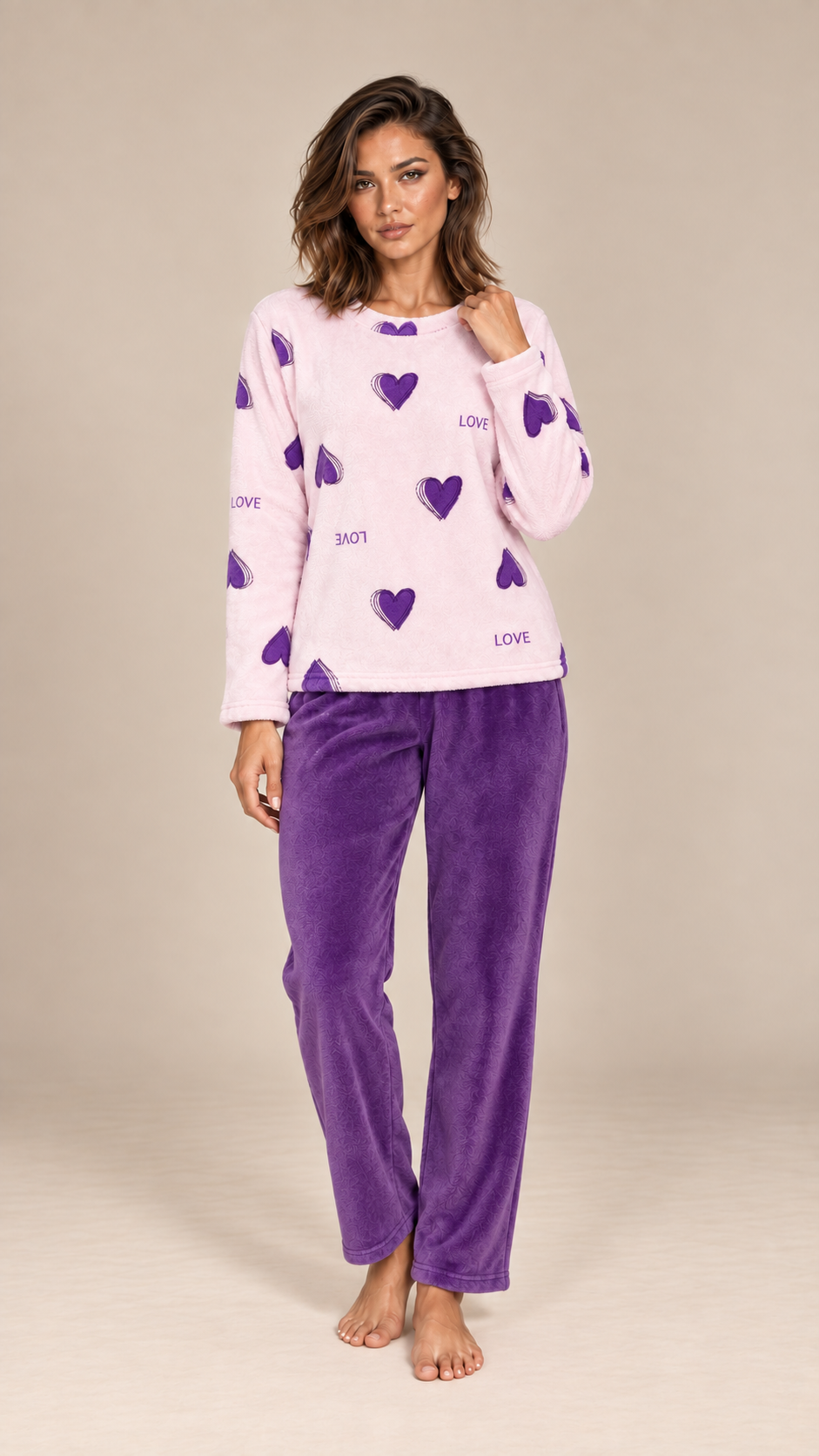 Linnea Heart-Print Pajamas — Soft Pink model front