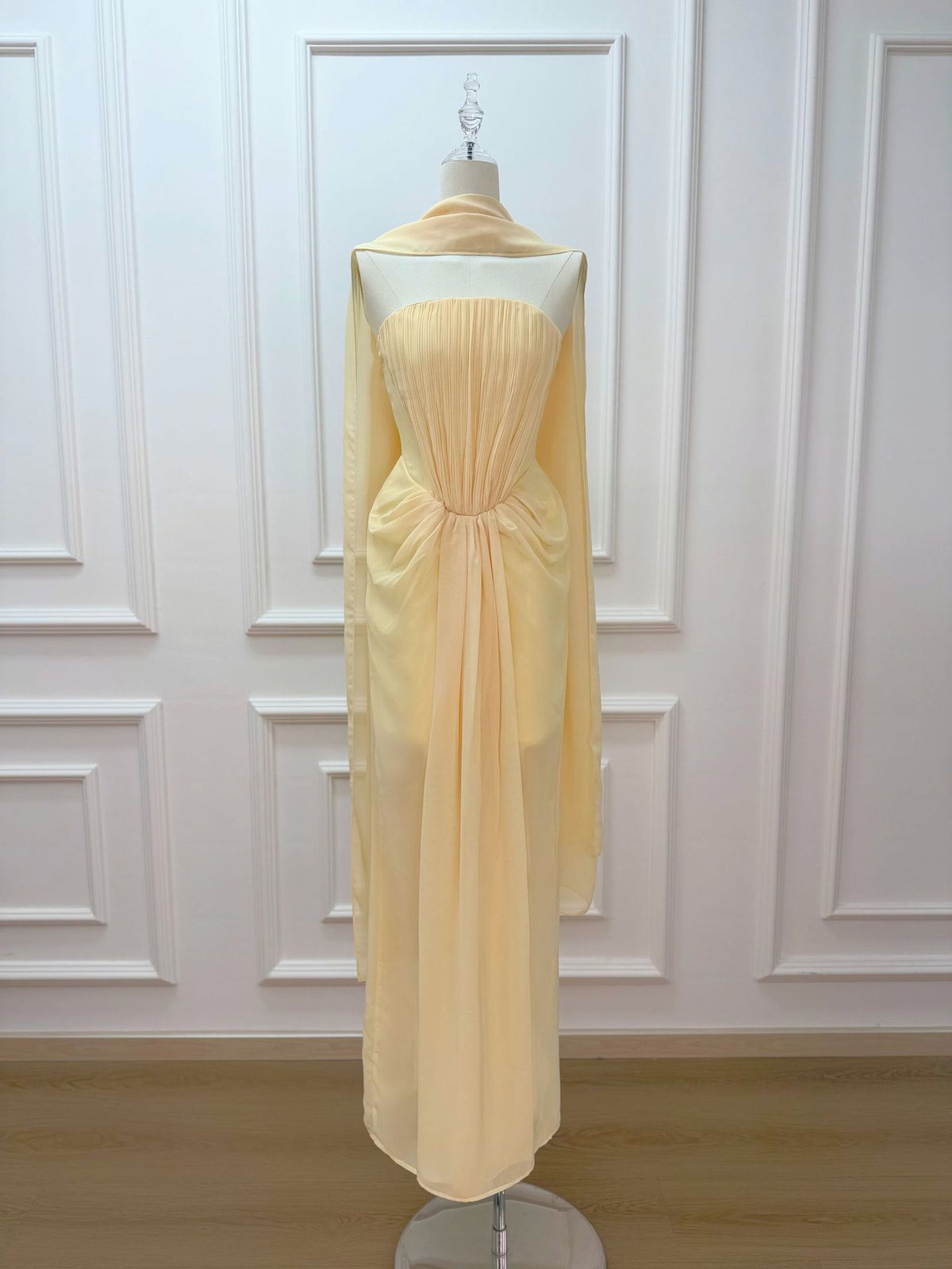 Solene Draped Chiffon Cape Maxi Dress