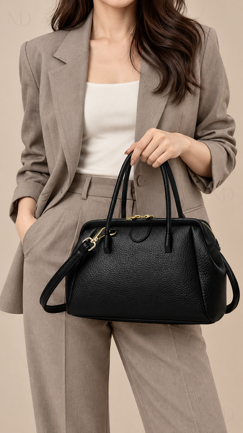 Sona Soft Boston Bag - Black model body-part view