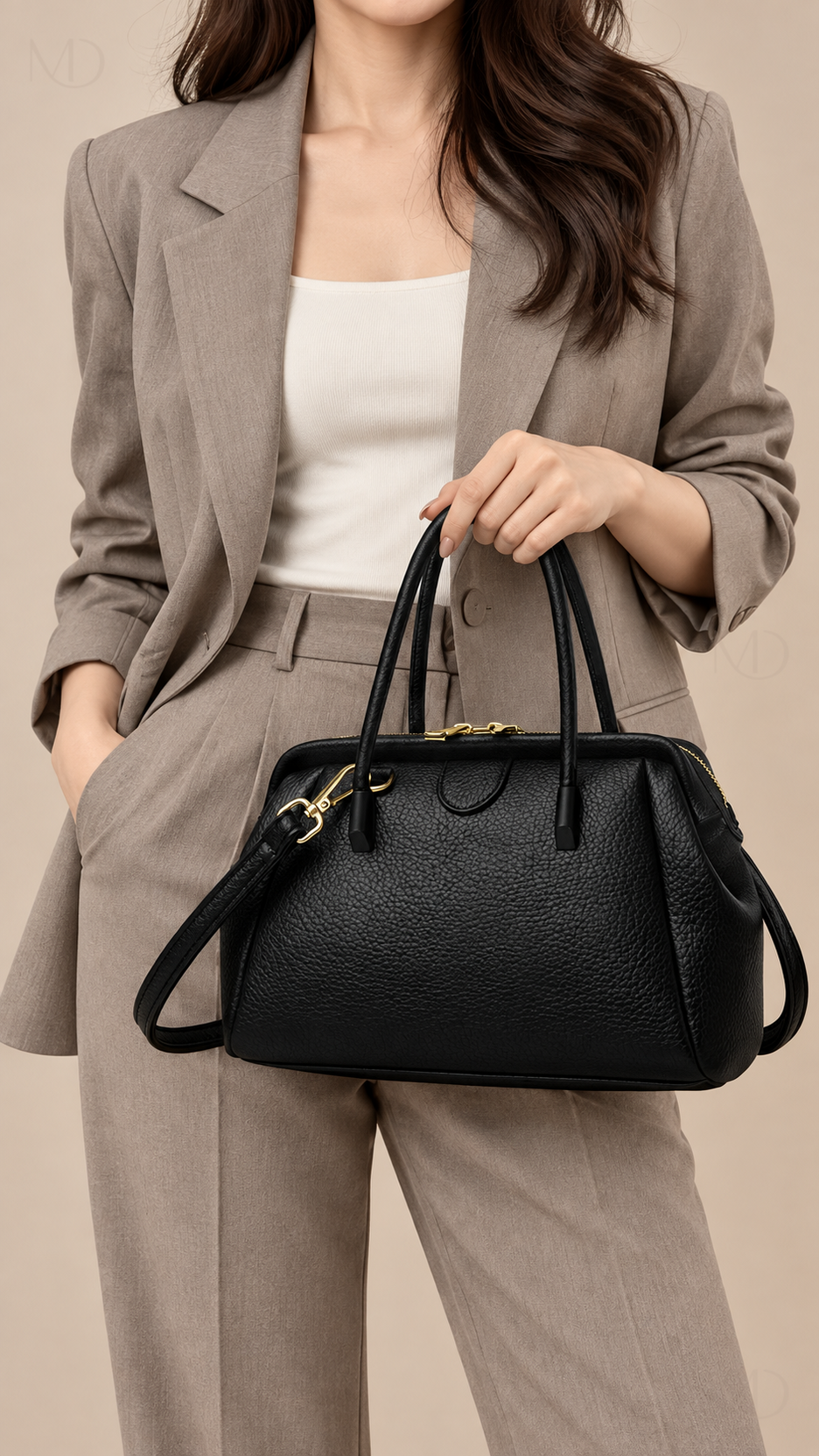 Sona Soft Boston Bag - Black model body-part view