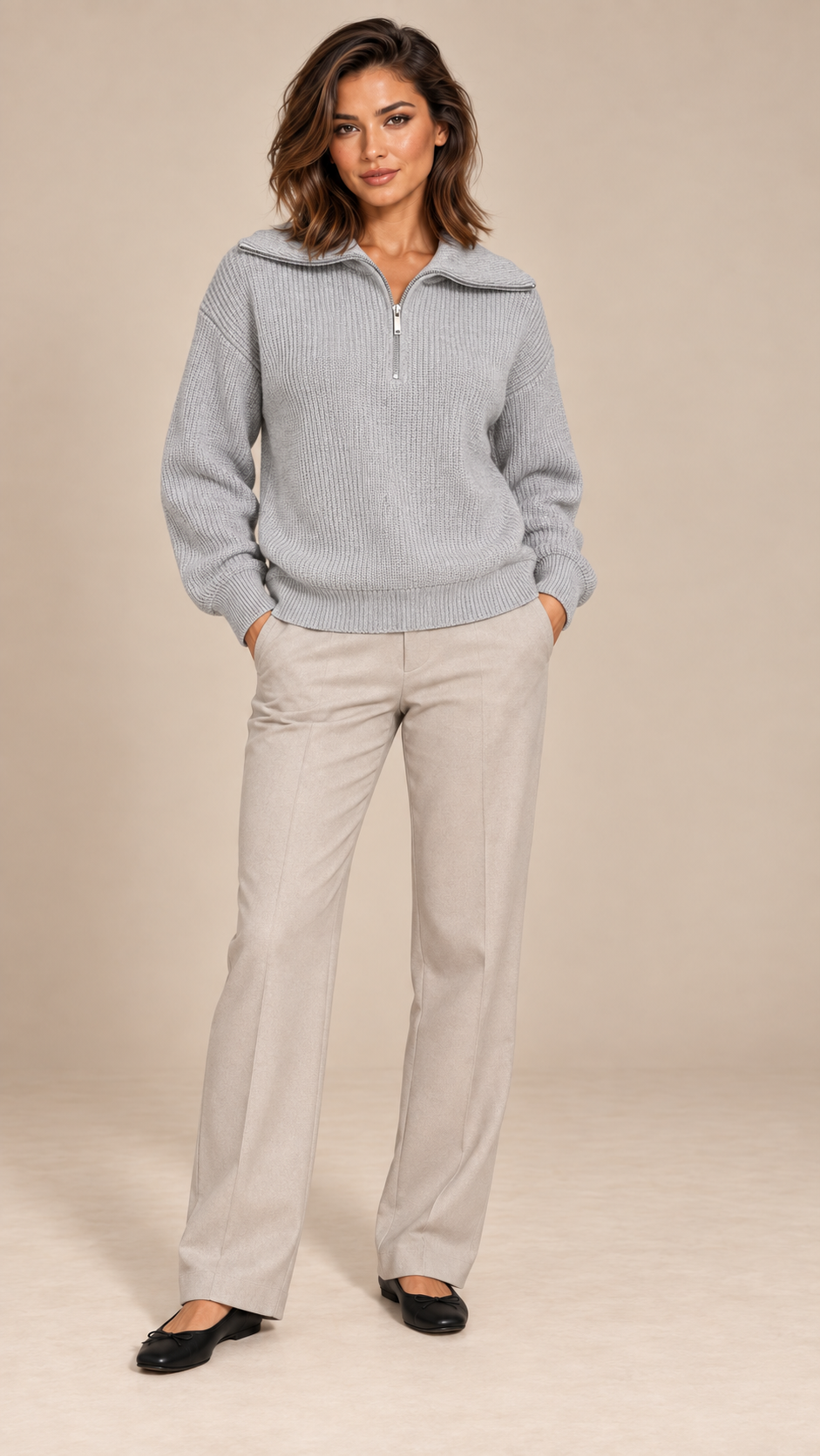 Isadora Half-Zip Sweater — Space gray model front