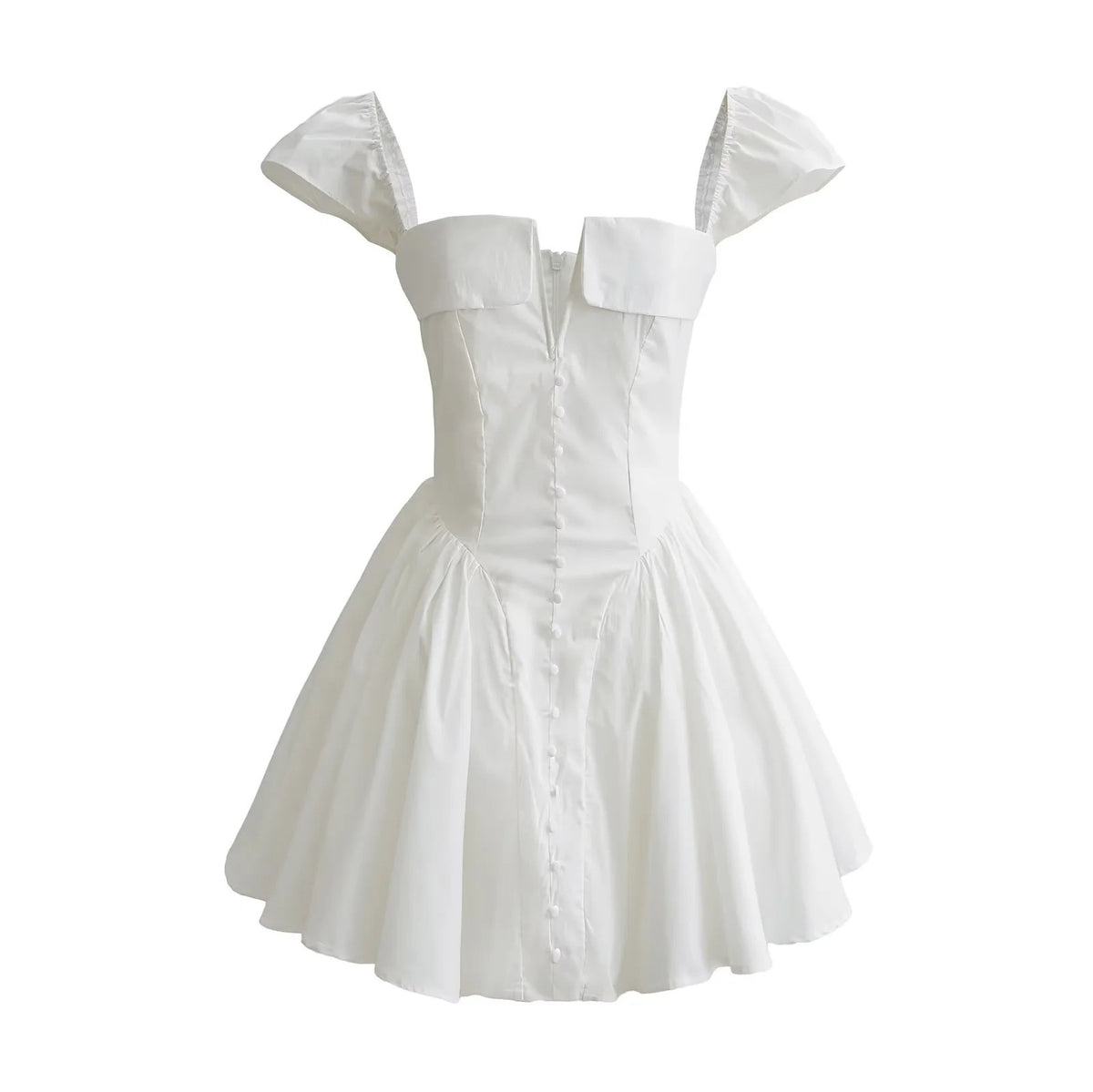 Square Collar Ruffle Strap Fit-and-Flare Mini Dress