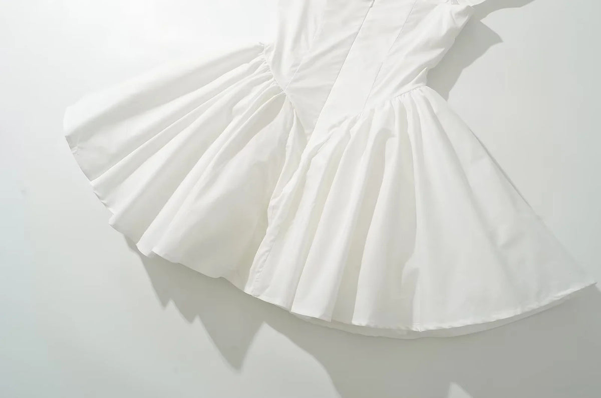 Square Collar Ruffle Strap Fit-and-Flare Mini Dress
